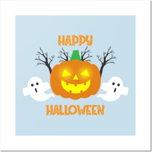 Happy Halloween - Ghost and Pumpkins Posters and Art